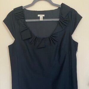 J.Crew ruffle neck black wool shift dress